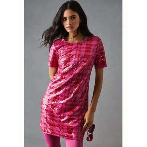 Anthropologie Maeve Plaid Sequin Shift Dress, sz XX-Small